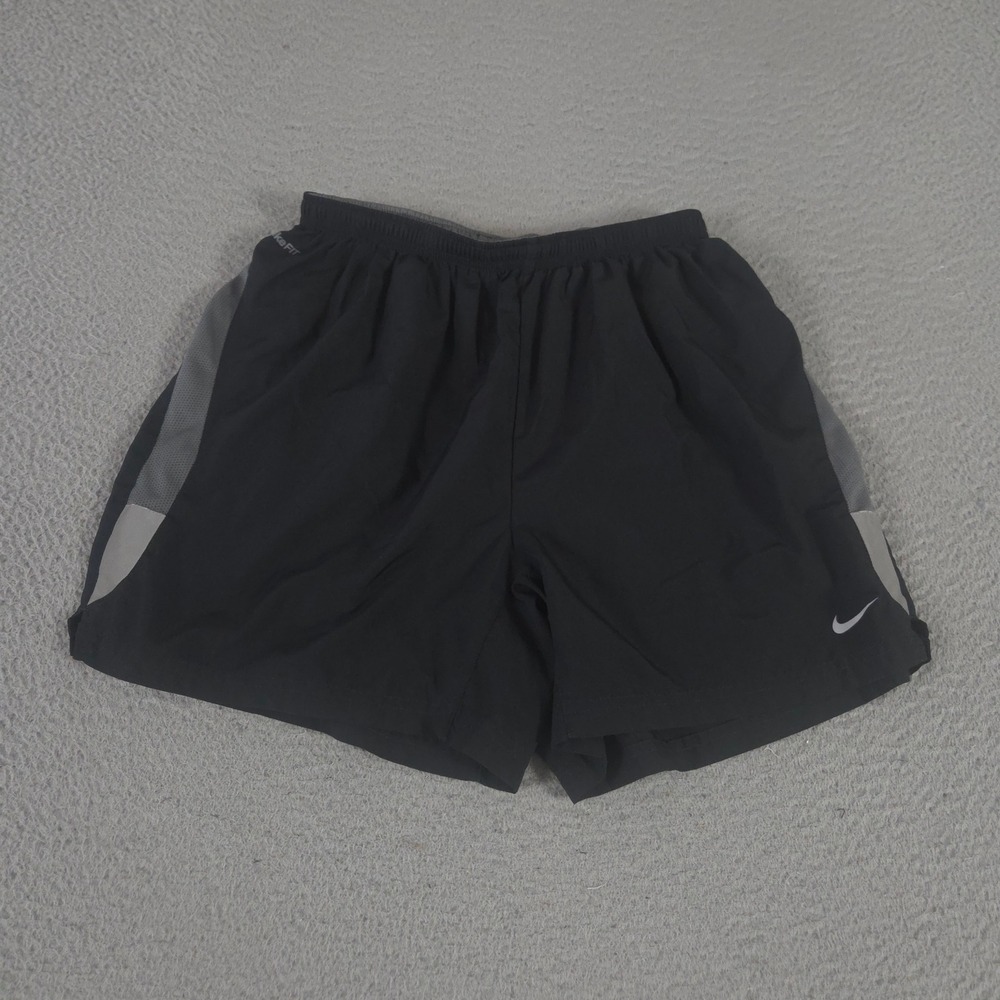 VINTAGE Nike Shorts Mens M Black DriFIT Brief Lined Running Side Mesh Swoosh Y2K